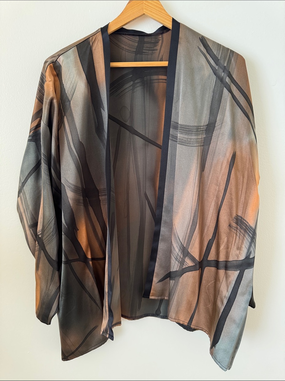 Vintage Rapport Abstract Brushstroke Art To Wear Open Kimono Jacket  OSFM